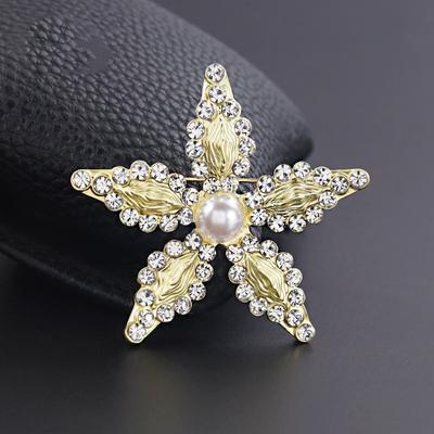 Pentagram Brooch Starfish Brooch Versatile Clothing Accessories Alloy Rhinestone Fixed Pin Anti-Light