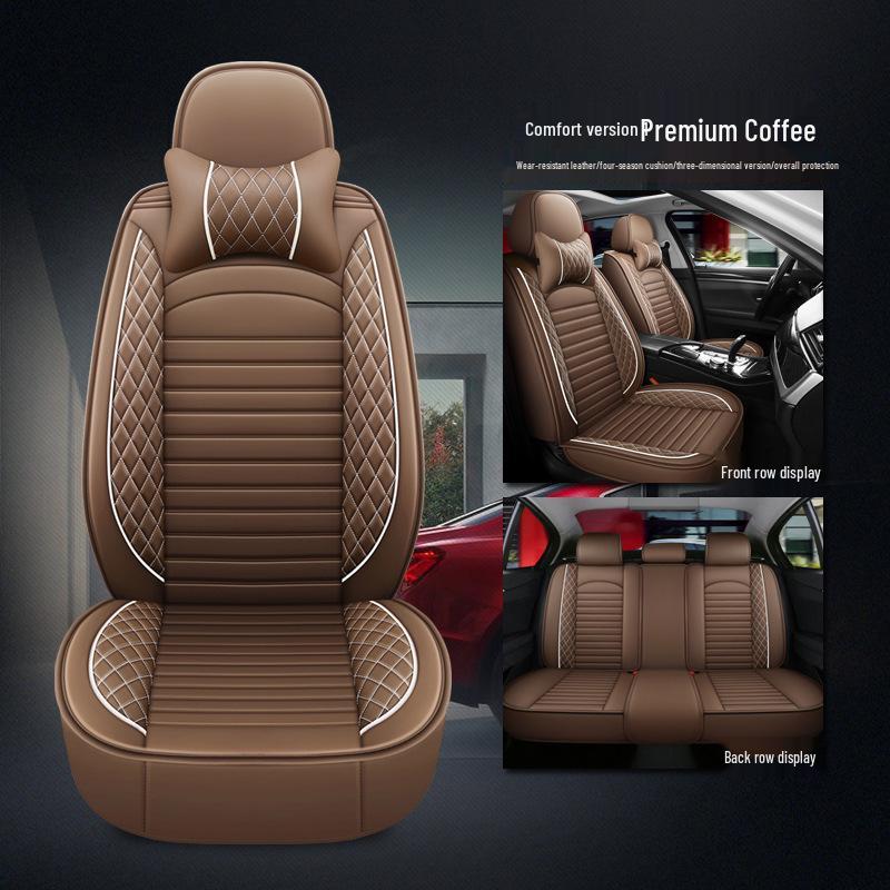 Universal Leather Car Seat Cushion - Five-Seater, Four Seasons, Full Coverage, Comfortable Style.