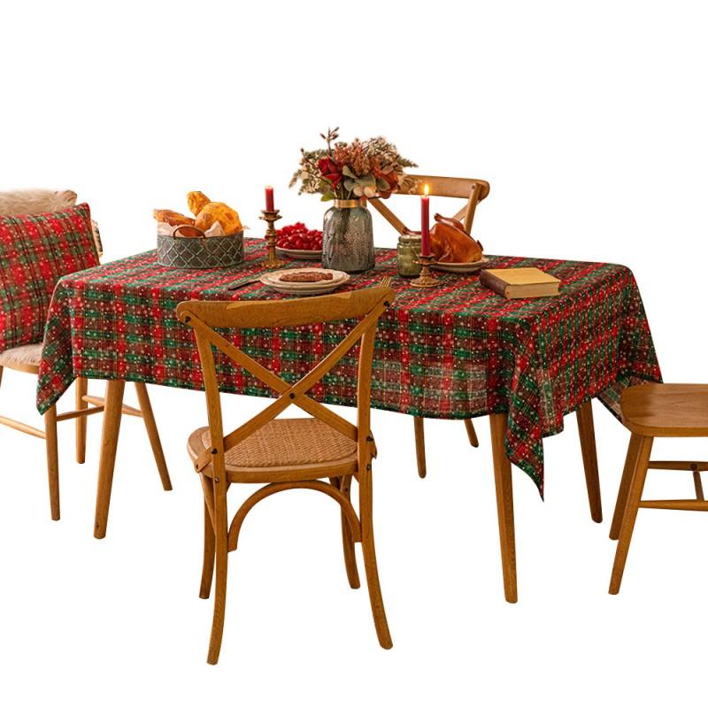 Christmas Snowflake Plaid Tablecloth Rectangular Decorative Fabric Table Cover Dining Coffee