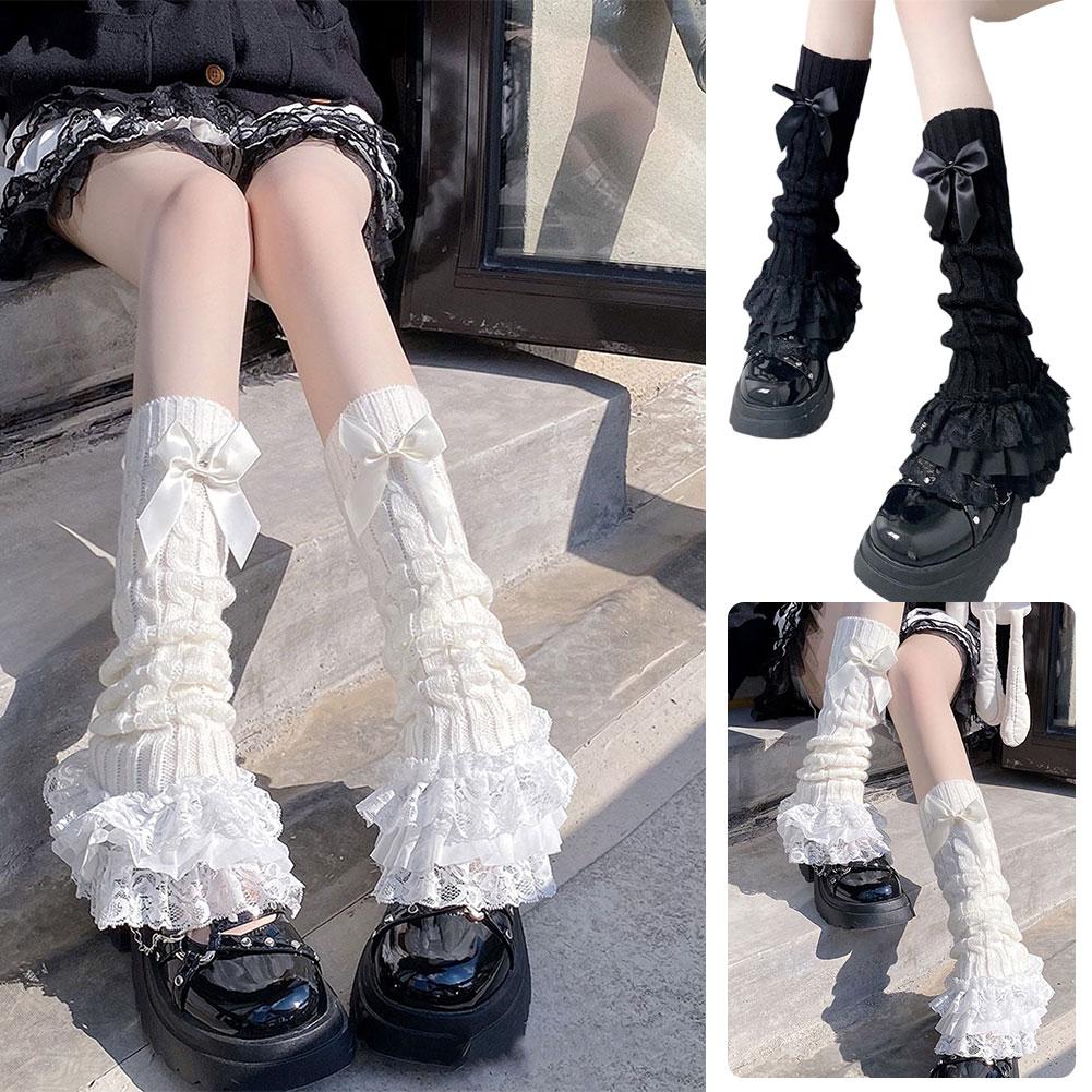 1pc Bow Lace Mid-tube Socks Lolita Winter Leg Cover Japanese Socks For Women's Warm Style Lace Q8Z6