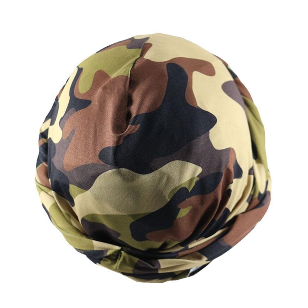 Satin Lined Turban Head Wrap Camouflage Printing Sleeping Bonnet Hair Cover Adjustable Pre-Tied Chemo Hat For Men Women
