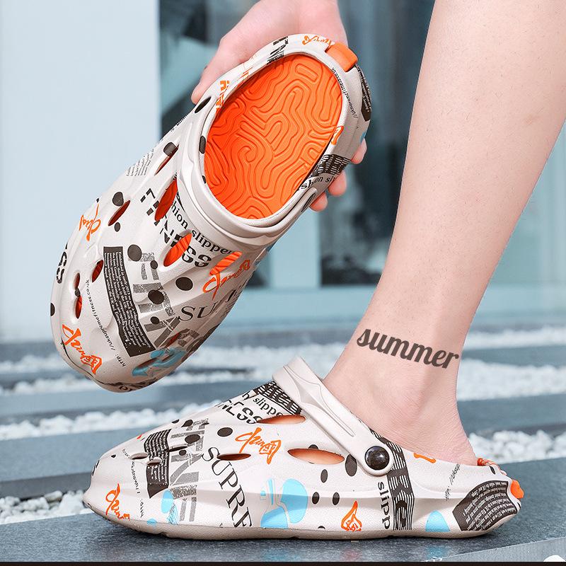 Men'S Hole Shoes Thick-Soled Outer Wear, Stepping On Shit-Feeling Bag Head Slippers Heightening Outdoor Beach Sandals