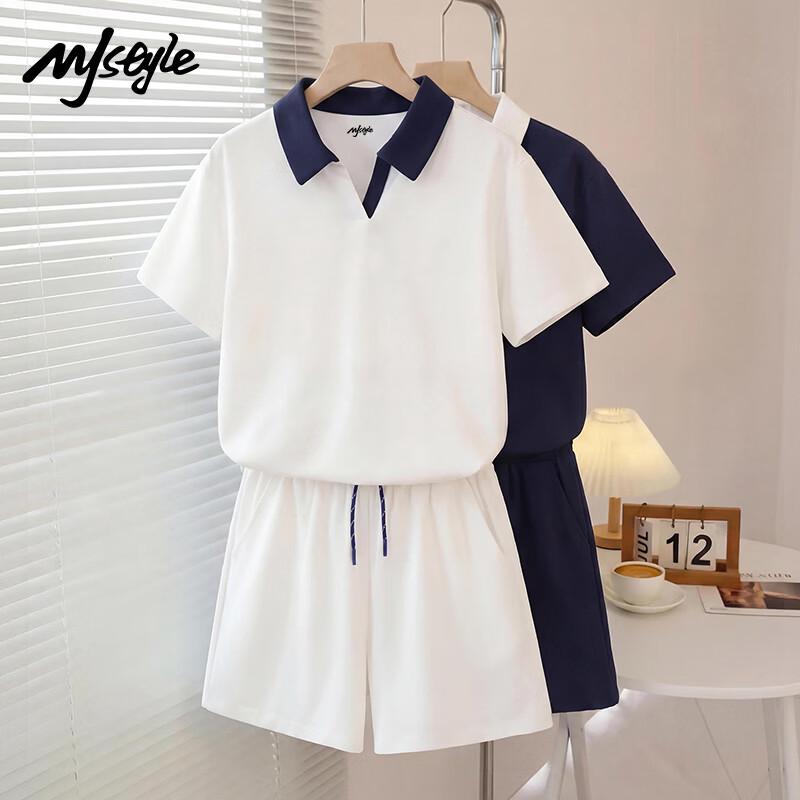 

MJ STYLE Women s Summer Polo Collar Short Sleeve Shorts Set L