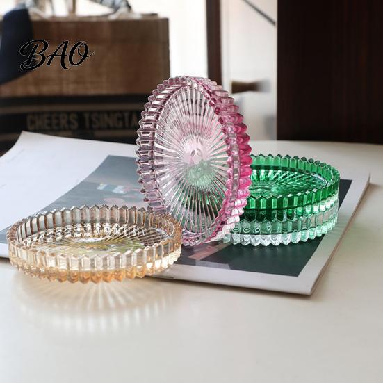 Tabletop Candle Holder Pillar Tray, Round Decorative Glass Dish, Modern for Home Table Decor Transparent
