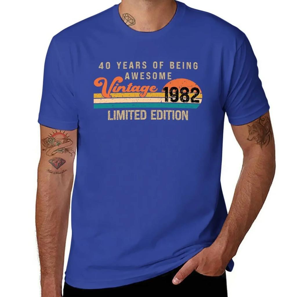 Vintage 1982 Limited Edition 40th Birthday - Retro Sunset Style T-Shirt Sweat Summer Top Funny T Shirts for Men