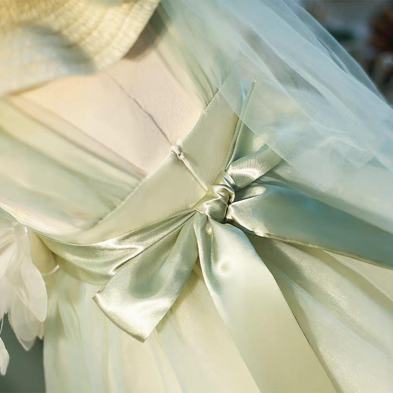 Vestito da Bambina Verde Menta in Tulle con Fiori 3D e Fiocchi Vestito da Fata per Festa per Bambini