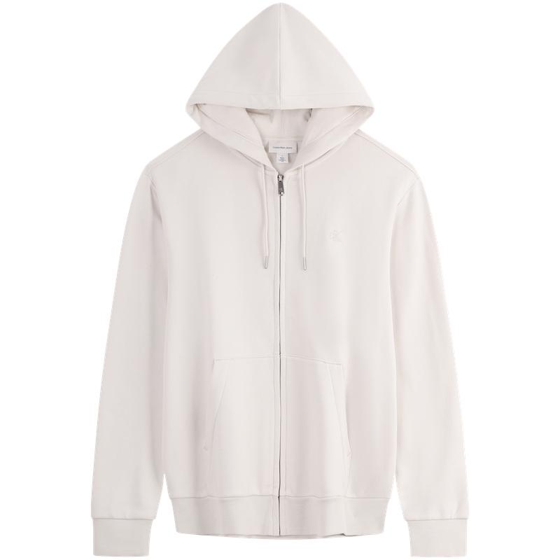 

Calvin Klein Casual Letter Embroidery Fleece Zip-Up Hoodie Men hoodies Milk-White 40QM434-67U S