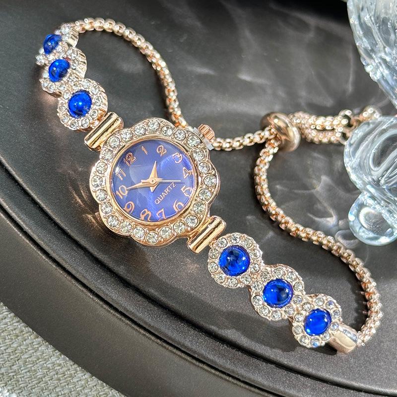 New Diamond Flower Chalcedony Diamond Women's Watch Temperament Fashion Women's Student Pull-up Bracelet Watch