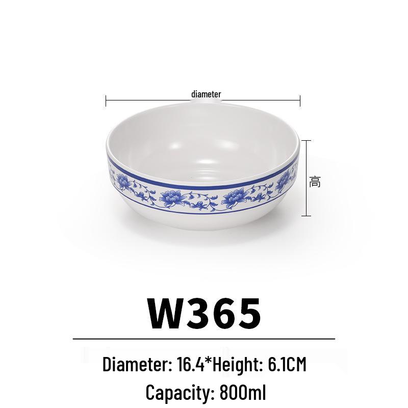 Blue & White Melamine Noodle Bowl: Imitation Porcelain Tableware for Ramen, Soup, Wonton, or Beef Noodles in Noodle Shops