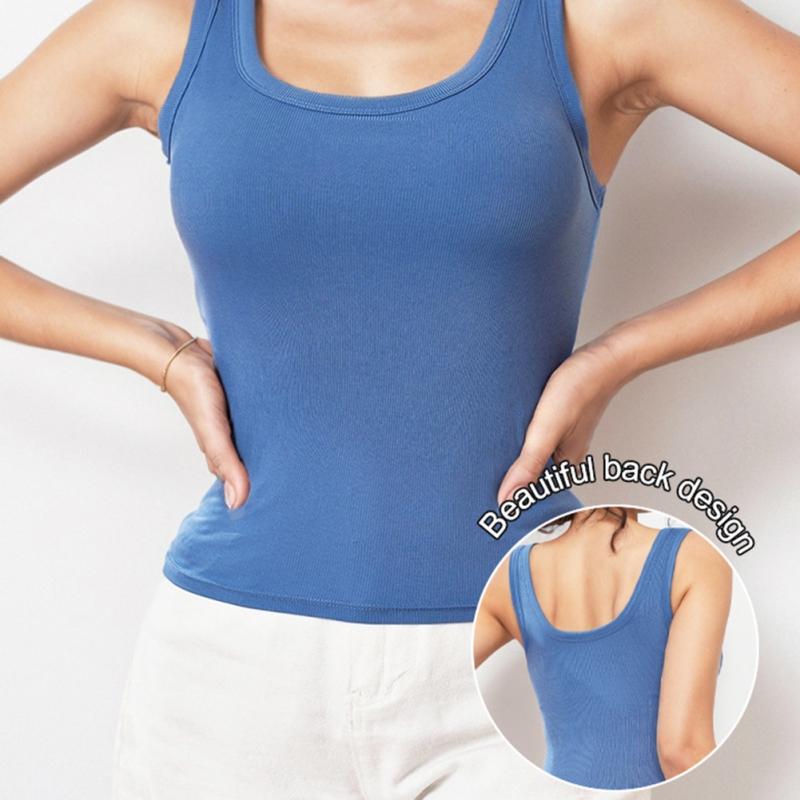 Women's Camisole Wide Shoulder Vest with Chest Pad Fitness Tanks Top