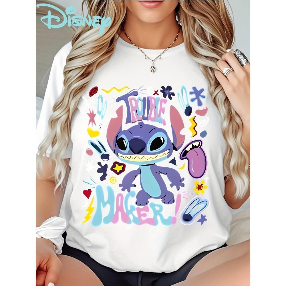 

2026 New Cartoon Stitch and Villaons Print High Quality Fashion Womens Loose Plus Size Short Sleeve S
