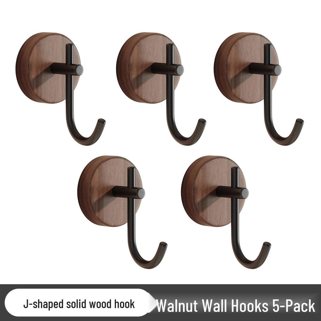 Walnut Solid Wood Door Hook, Nail-Free Wall-Mounted Clothes Hanger for Bedroom Decor