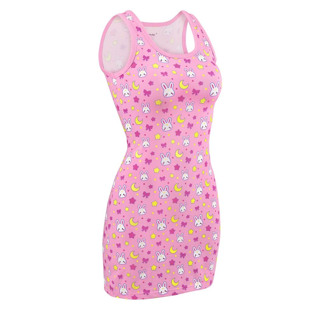 [LittleForBig] Women's Cotton Overalls and Skirt Romper [Rabbit Moon] Straight Dress, Size L