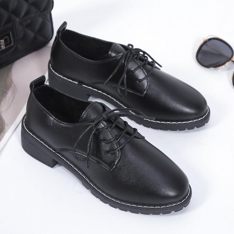 

Fashion Women s Thick Heel Shoes Spring New Round Head Deep Mouth Front Lacing Soft Sole Anti-slip Wear-resistant Low-top Shoes 35