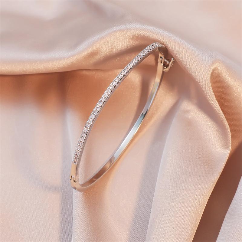 925 Silver Luxury Zirconia Round Bangles For Women Girl Silver Color Metal Crystal Wristlet Jewelry Wedding Festival Trendy Gift