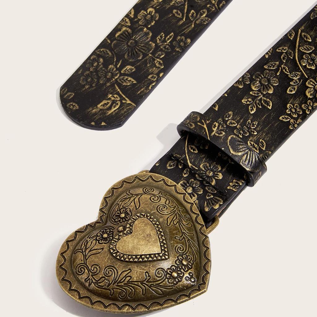 A love buckle pattern PU leather belt fashionable casual jeans