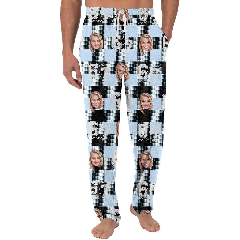 Men's Casual Home DIY Custom Pajamas Pocket Drawstring Design Casual Trousers