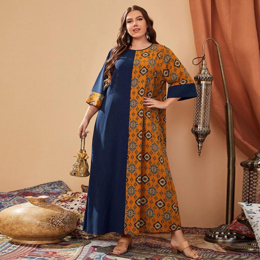 2024 Foreign Trade New Malaysian Turki Robe Fashion Loose Printed Dress