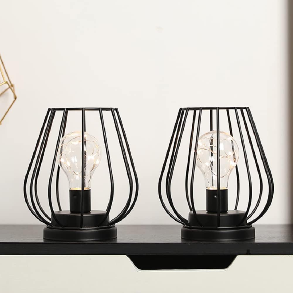 TRIROCKS Table Lamps (Set of 2) - Stylish Battery-Operated Lamps, 21cm Tall, Desk Lamp, Indirect Lighting, Metal Decorative Lamp, Antique Style, Suita