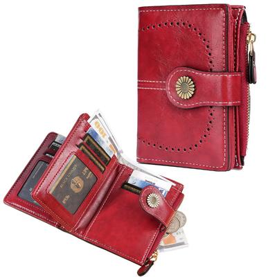 Retro Hollow Leather Women's Wallet Brand Short 3 Fold Money Clip Trendy Females Zipper Coin Purse Card Holder High Quality