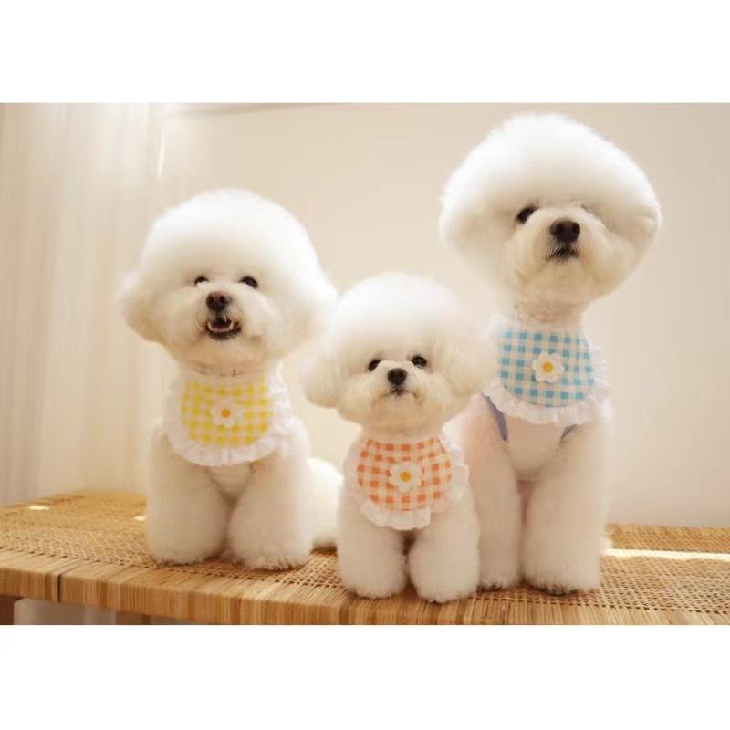 Bavaglino a quadri con fiori per cane, asciugamano per saliva per animali domestici, Bichon Teddy, sciarpa per Pomerania, accessori per gatti