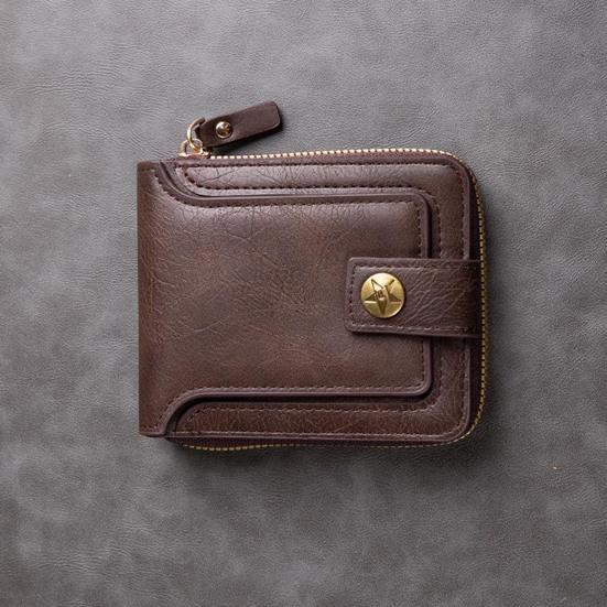 Men Short Wallet Zip Closure Slim Card Holder Wallet Faux Leather Minimalist Bifold Wallet for Cards Cash Coins