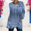 Women Plus Size Round Neck Long Sleeve Abstract Printed Loose Longline T Shirt With Pockets