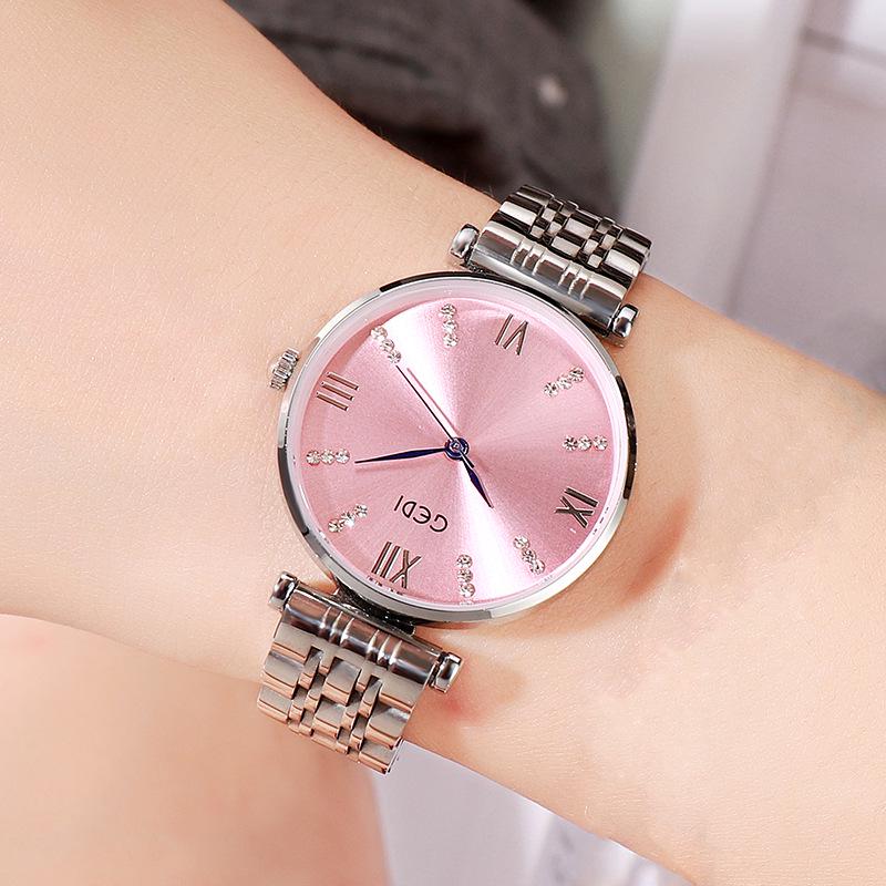 GEDI Women's Rhinestone Steel Band Watch - Fashionable, Trendy, Waterproof, Stylish Ladies' Timepiece