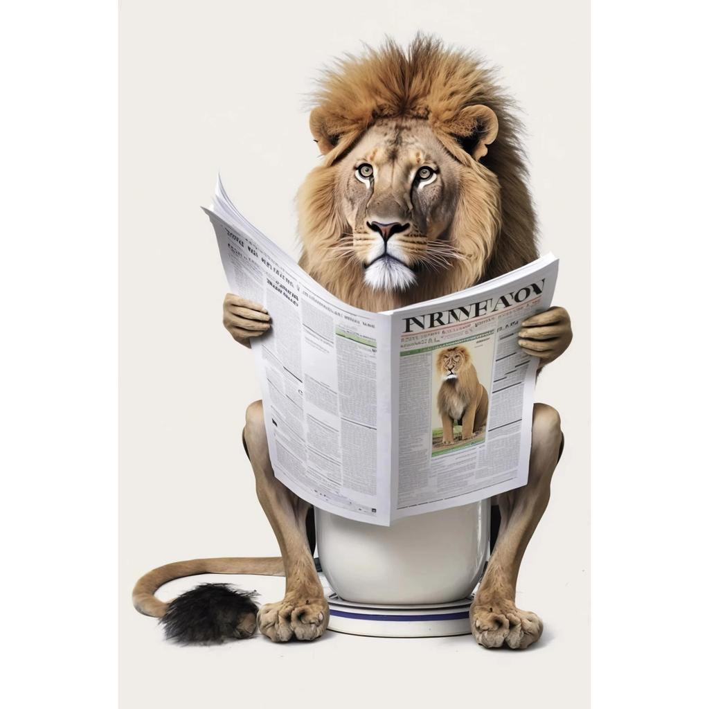 Funny Bathroom Humorous Animal Wall Canvas Paintings Decor Bear Dog Tiger Sitting On Toilet Reading Newspaper Poster Art Print