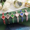 Women Rhinestone Leaf Watch Round Dial Ladies Casual Formal Dress Quartz Bracelet Wristwatch Fashion Jewelry Accessory