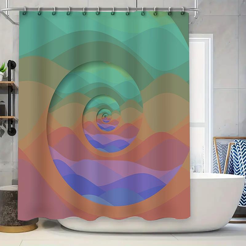 Modern Spiral Printed Shower Curtains Waterproof Fabric for Bathroom Decorations Blue Green Red Purple Ocean Waves Design (Green 90x180cm