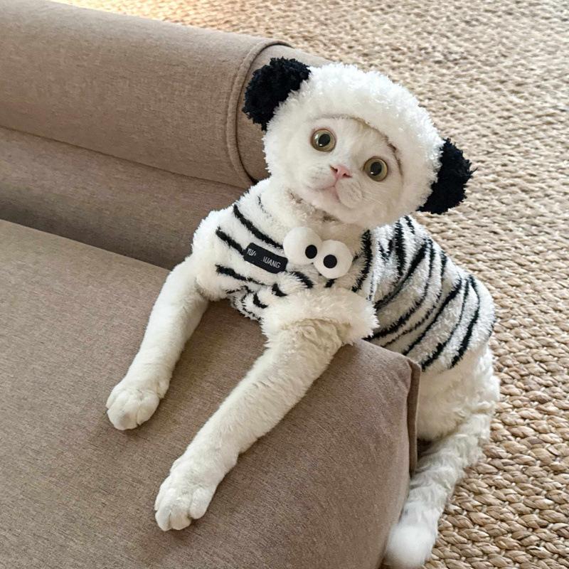 Cat cat super cute three-dimensional decorative clothes striped sleeveless zebra pattern vest kitten hairless cat German cat autumn and winter