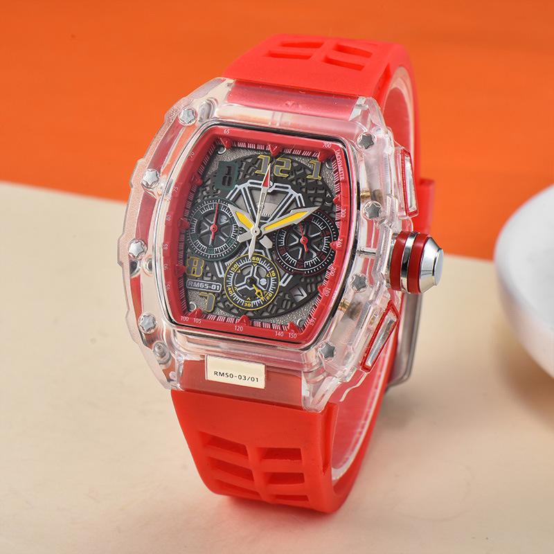 New Leather Crystal Transparent Multifunctional Running Seconds Business Calendar Quartz Watch