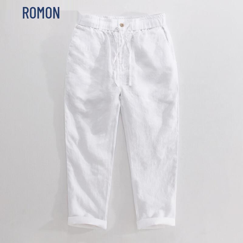 ROMON Men s Casual Thin Breathable Linen Straight-Leg Pants L
