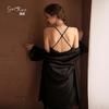 Women's Satin Long Sleeve Cami Sleep Dress with Tie Robe Bathrobe Set