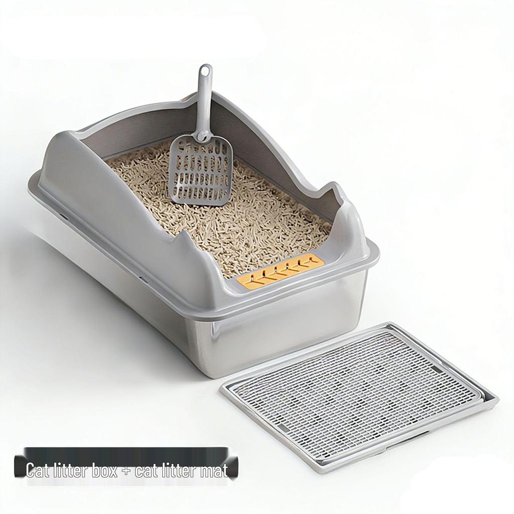Top-Entry Stainless Steel Cat Litter Box with High Walls for Anti-Splash and Sand Control