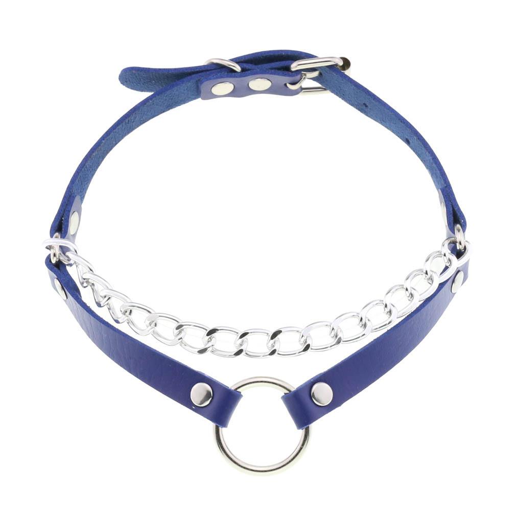 Double Line O-ring Chain Choker, Minimal Punk PU Leather Circular Ring Necklace