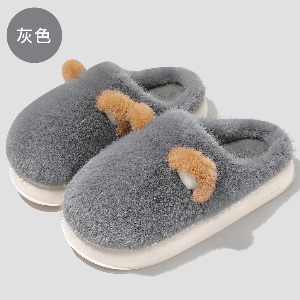 Cute cotton slippers women's season couple three-dimensional ears men's plush warm home household fluffy slippers men