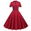 Women's Color Vintage Short-Sleeved Stand-Up Collar Fashion Party Hem Dress