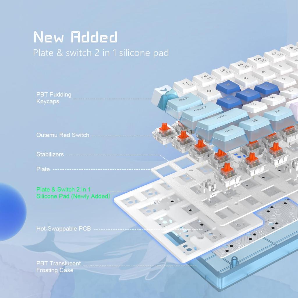 Womier WK61 Gaming Keyboard, 61-Key Mechanical Keyboard with Red Switches, Hot-Swappable, 60% Mechanical Keyboard with RGB LED Backlighting, 24