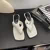 Thick-heeled flip-flops in the spring and summer of 2025, white and cool slippers, large-size sandals, women's tide pinch feet trend