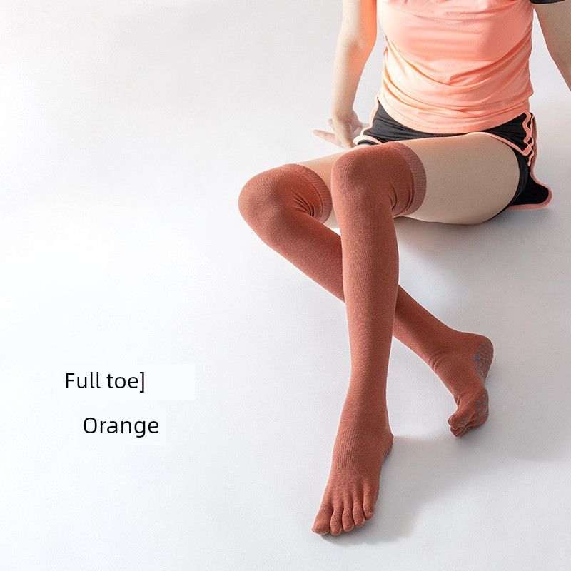 

Носки для йоги выше колена, длинные, до колена, с пятью пальцами, профессиональные наколенники, с полным носком, с открытым носком, нескользящие носки для пилатеса, танцевальные колготки Full Toe-Orange