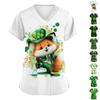 Women's V-neck St. Patrick's Day Printed Short-sleeved Pocket Side-slit Protective Suit Top