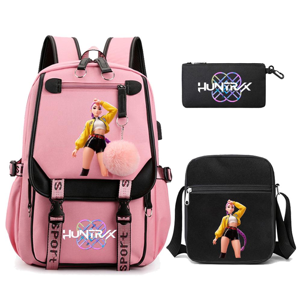 3Pcs/set Anime Kpop Demon Hunters Printed Backpack with Shoulder Bag Pencil Case for Teenager Girl Boy Bookbag Large Capacity Travel Bag Kid Gift