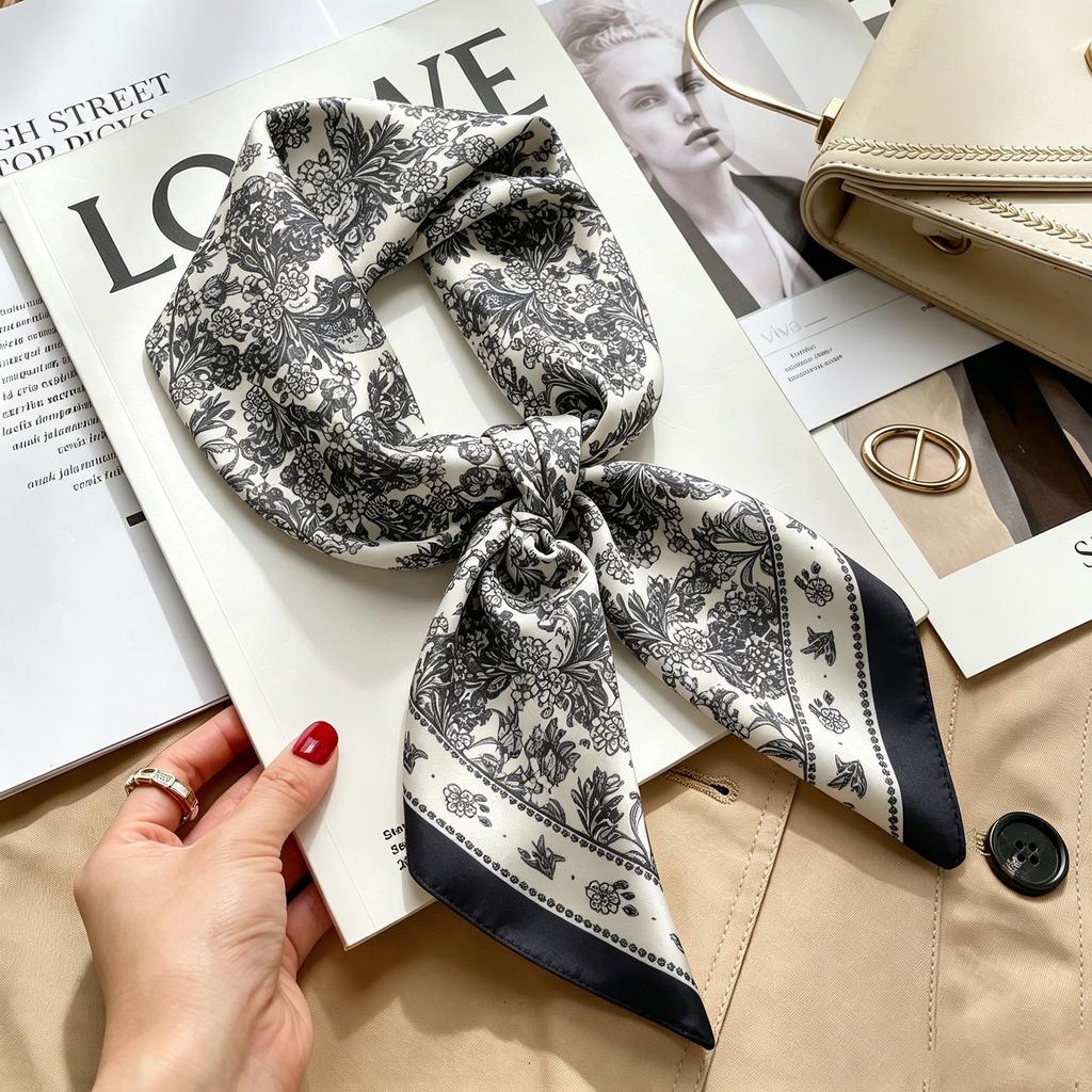 New silk satin 71 * 71 versatile foreign style simulation silk high-end temperament silk scarf middle-aged and elderly decorative scarf neck protectio