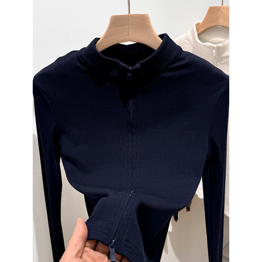 Women's Slim-Fit Cropped Long-Sleeve Zipper Cardigan with Stand-Up Collar - 2025 Spring Arrival for Petites