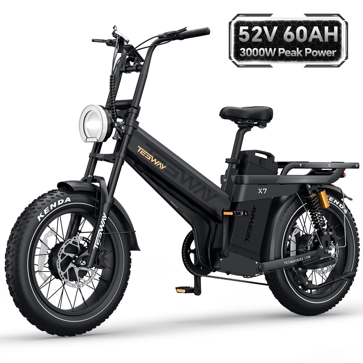 Ebike Big Save Black Tesway X7 Awd Electric Bike, Peak 3000W Dual Motor, 52V 60Ah Battery, Range 300Km, 20*4.0'' Tires, 7 Speed, 8A Charger