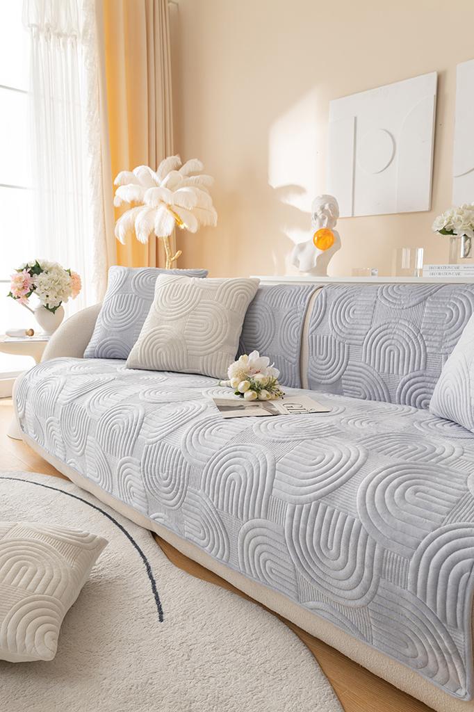 Mat, Blanket, Cover For Sofa Sofa 90X210 Cm, Light Grey, Raised Pattern