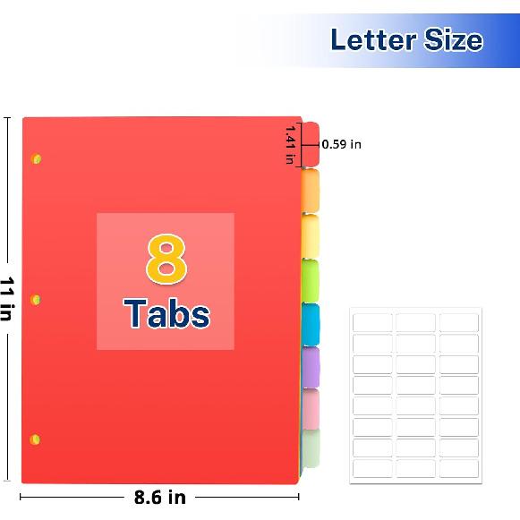 Binder Dividers with Tabs, 16Pcs/2 Set 3 Ring Binder Dividers, 3 Hole Punched Dividers Index Write On Tab Dividers Colored Letter Size for School