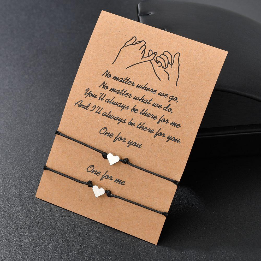 2 PCS Card Sets of Minimalist Casual Style Copper Heart Adjustable Rope Chain Couple Bracelet Jewelry Valentine's Day Gift